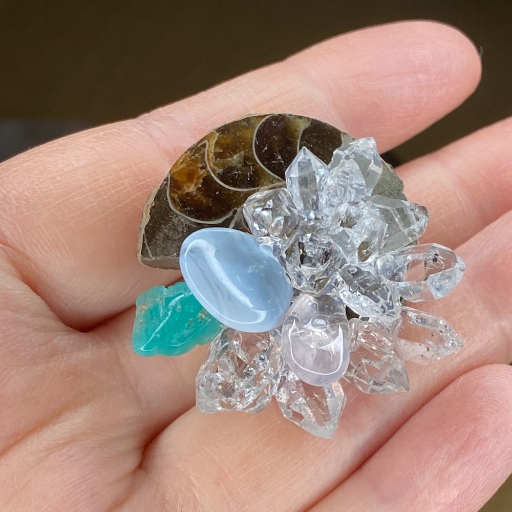 Crystal Cluster Statement Ring With Blue And Gree… - image 7